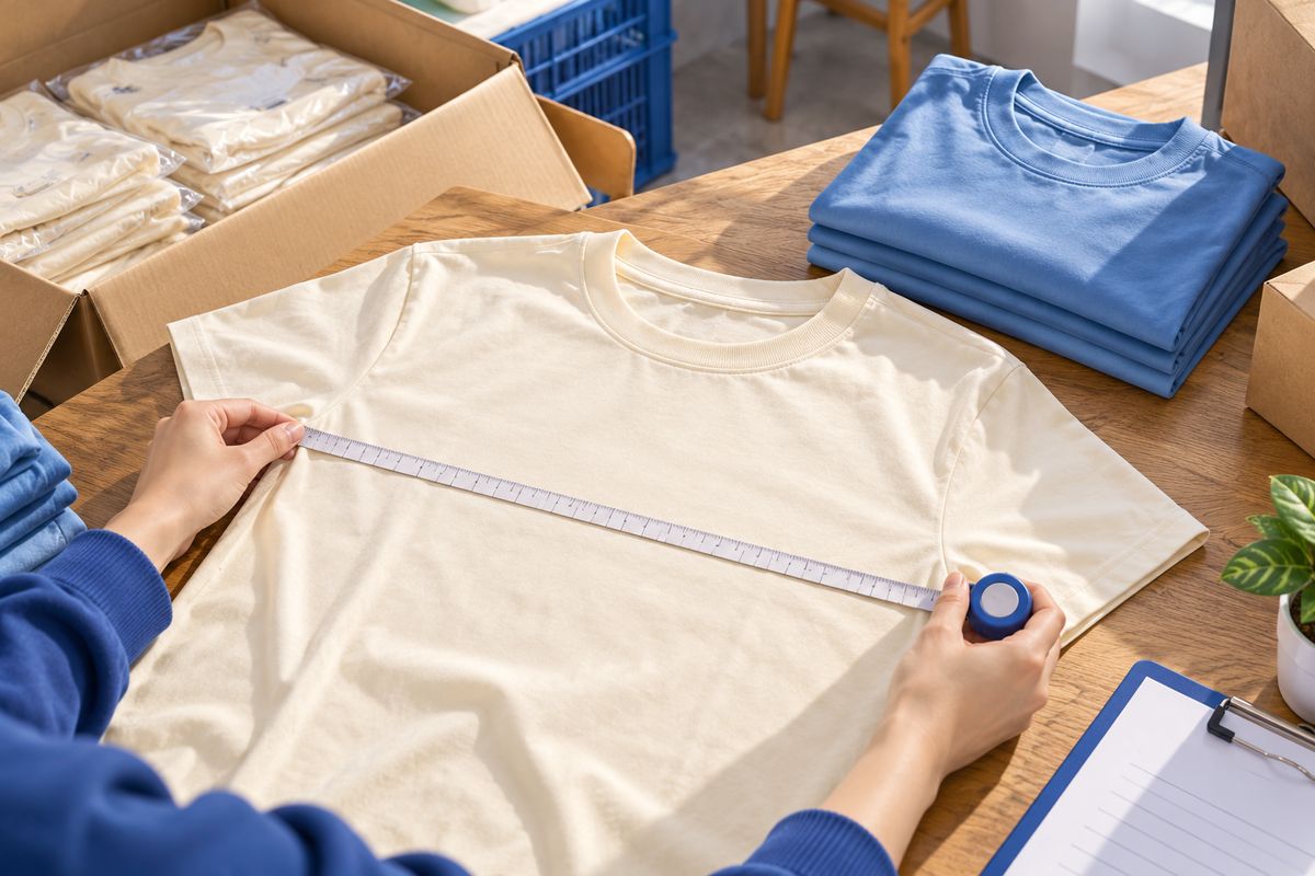 Áo lớp màu kem đặt phẳng cạnh thước dây