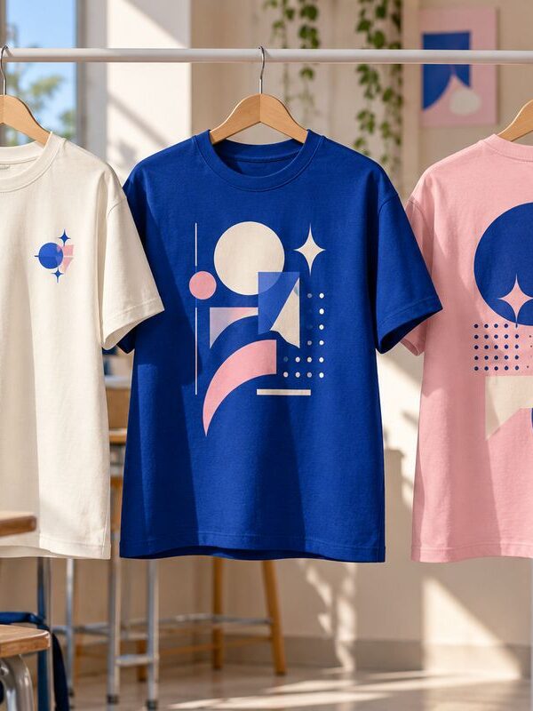 Ba mẫu áo lớp với bố cục hình in hình học khác nhau